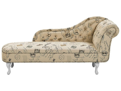 Chaise Lounge Beige Right Hand Polyester Fabric Buttoned Nailheads Stamp Print Beliani