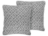Set of 2 Decorative Cushions Grey Cotton Macram 45 x 40 cm Rope Boho Retro Decor Accessories Beliani