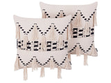 Set of 2 Decorative Cushions Beige Cotton 45 x 45 cm With Tassels Boho Decor Beliani