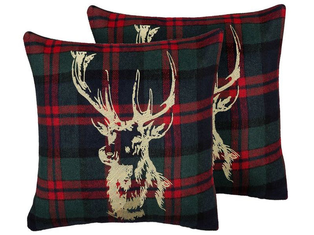 Set of 2 Decorative Cushions Green and Red Reindeer Print 45 x 45 cm Modern Decor Accessories Christmas Beliani