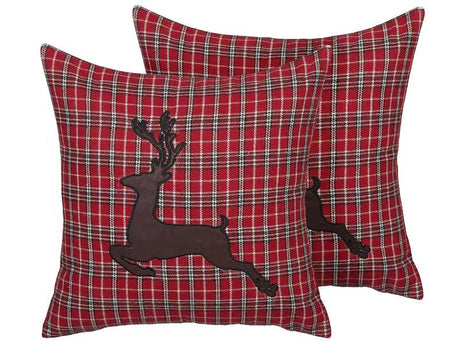 Set of 2 Decorative Cushions Red Reindeer Print 45 x 45 cm Modern Decor Accessories Christmas Beliani