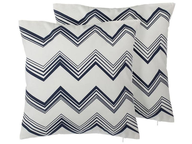 Set of 2 Decorative Cushions Blue Chevron Pattern 45 x 45 cm Geometric Print Minimalist Modern Decor Accessories Beliani