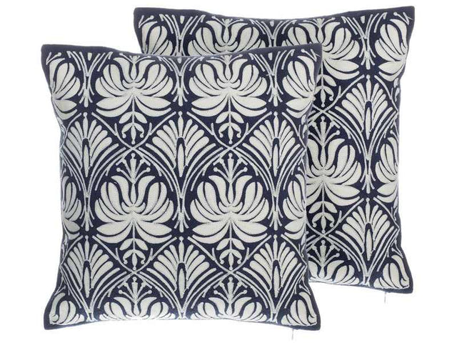 Set of 2 Decorative Cushions Blue Damask Pattern 45 x 45 cm Vintage Glamour Decor Accessories Beliani