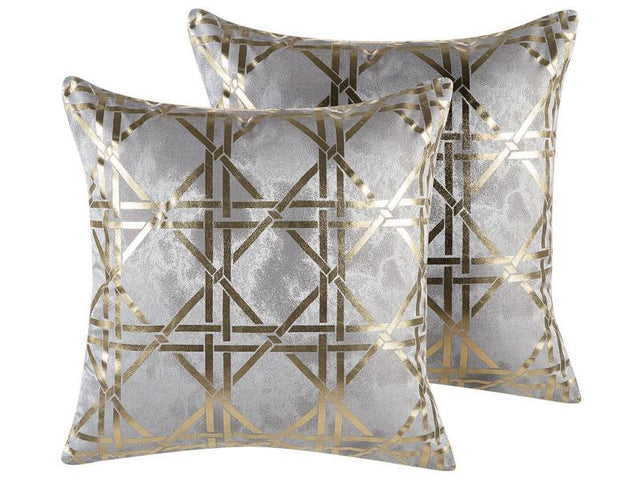 Set of 2 Decorative Cushions Grey Diamond Geometric Pattern 45 x 45 cm Foil Print Glamour Decor Accessories Beliani