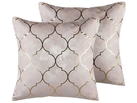 Set of 2 Decorative Cushions Pink Quatrefoil Pattern 45 x 45 cm Foil Print Moroccan Clover Glamour Beliani