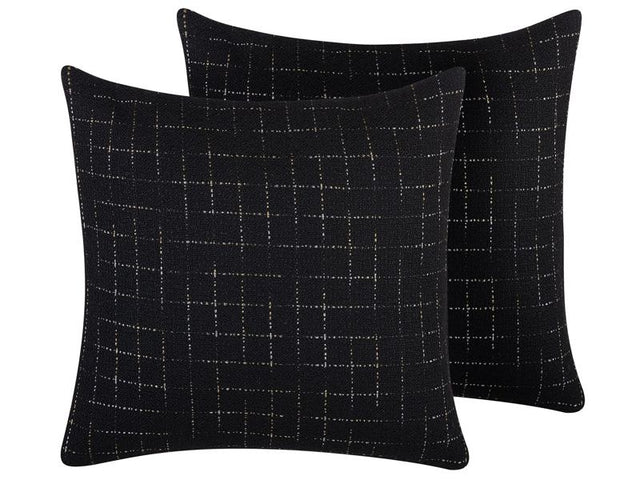 Set of 2 Decorative Cushions Black Square Net Pattern 45 x 45 cm Geometric Minimalist Modern Decor Accessories Beliani