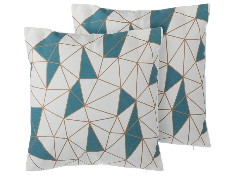 Set of 2 Decorative Cushions Blue Cotton Geometric Pattern 45 x 45 cm Net Print Decor Accessories Beliani