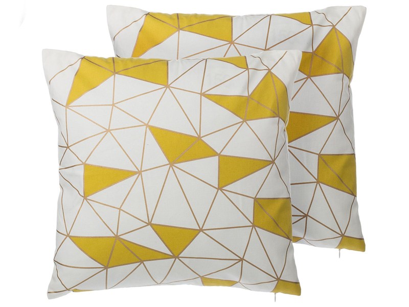 Set of 2 Decorative Cushions Yellow Cotton Geometric Pattern 45 x 45 cm Net Print Decor Accessories Beliani