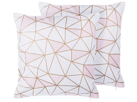 Set of 2 Decorative Cushions Pink Cotton Geometric Pattern 45 x 45 cm Net Print Decor Accessories Beliani