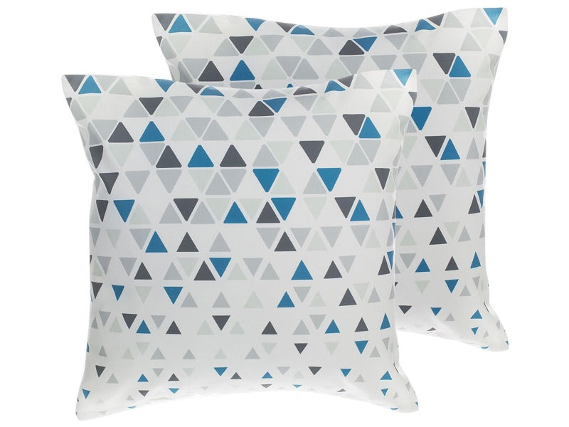 Set of 2 Decorative Cushions Grey and Blue Triangle Pattern 45 x 45 cm Geometric Print Modern Beliani