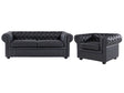 Chesterfield Living Room Set Black Leather Upholstery Dark Wood Legs 3 Seater Sofa + Armchair Contemporary Beliani