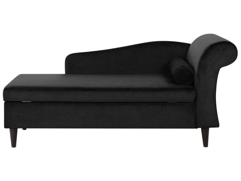 Chaise Lounge Black Velvet Upholstery with Storage Right Hand with Bolster Beliani