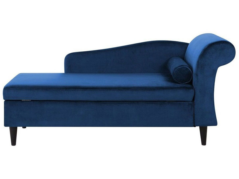 Chaise Lounge Blue Velvet Upholstery with Storage Right Hand with Bolster Beliani