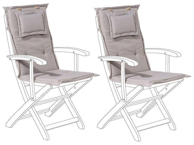 Outdoor Chair Replacement Cushions Set Taupe Fabric UV Resistant Thickly Padded 2 Pillows Beliani