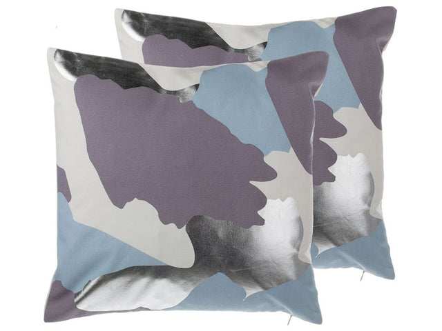 Set of 2 Decorative Cushions Purple with Silver Abstract Pattern 45 x 45 cm Paint Print Decor Accessories Beliani