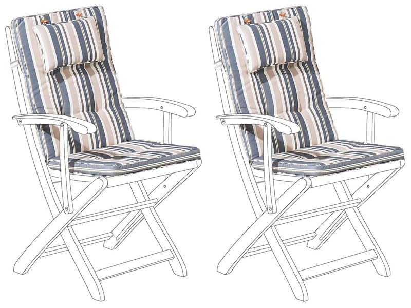 Outdoor Chair Replacement Cushions Set Blue and Beige Stripes Fabric UV Resistant Thickly Padded 2 Pillows Beliani