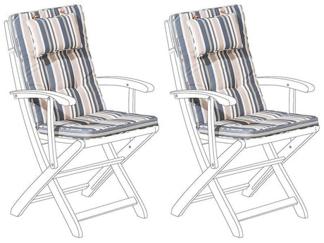 Outdoor Chair Replacement Cushions Set Blue and Beige Stripes Fabric UV Resistant Thickly Padded 2 Pillows Beliani