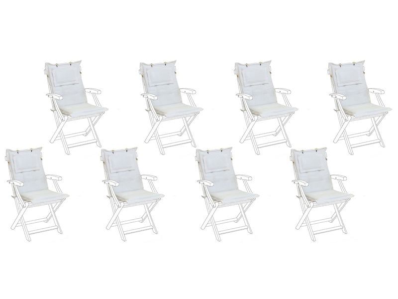 Outdoor Chair Replacement Cushions Set Off-White Fabric UV Resistant Thickly Padded 8 Pillows Beliani