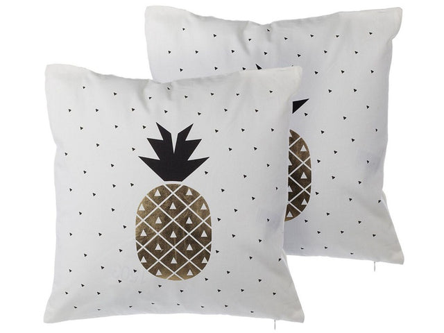 Set of 2 Decorative Cushions White Pineapple Gold Foil Print 45 x 45 cm Decor Accessories Beliani