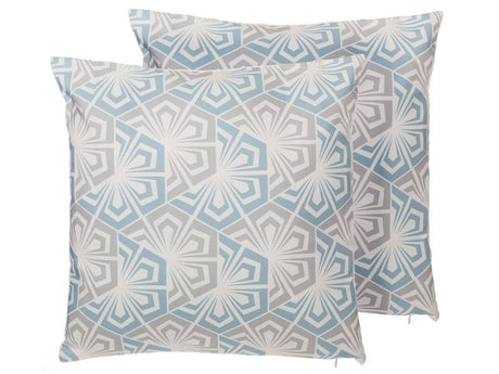 Set of 2 Decorative Cushions Blue and Grey Floral Geometric Pattern 45 x 45 cm Modern Minimalist Decor Accessories Beliani