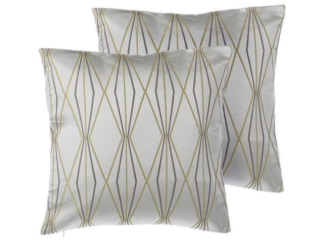 Set of 2 Decorative Cushions Grey Jacquard Diamond Pattern Geometric 45 x 45 cm Modern Minimalist Decor Accessories Beliani