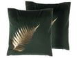 Set of 2 Decorative Cushions Green Velvet Leaf Pattern 45 x 45 cm Gold Foil Print Decor Accessories Beliani