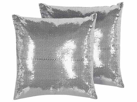 Set of 2 Decorative Cushions Silver Sequin 45 x 45 cm Glittering Sparkle Beliani