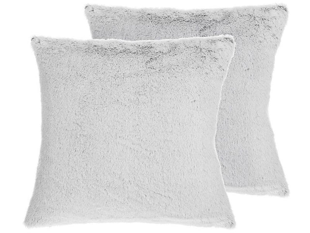 Set of 2 Decorative Cushions Grey Faux Fur 45 x 45 cm Double Sided Decor Accessories Beliani