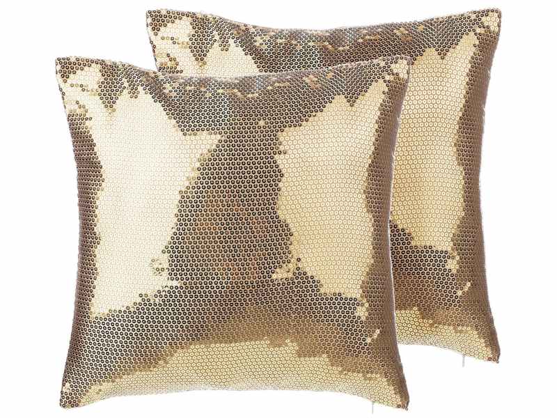 Set of 2 Decorative Cushions Gold Sequin 45 x 45 cm Glittering Sparkle Beliani