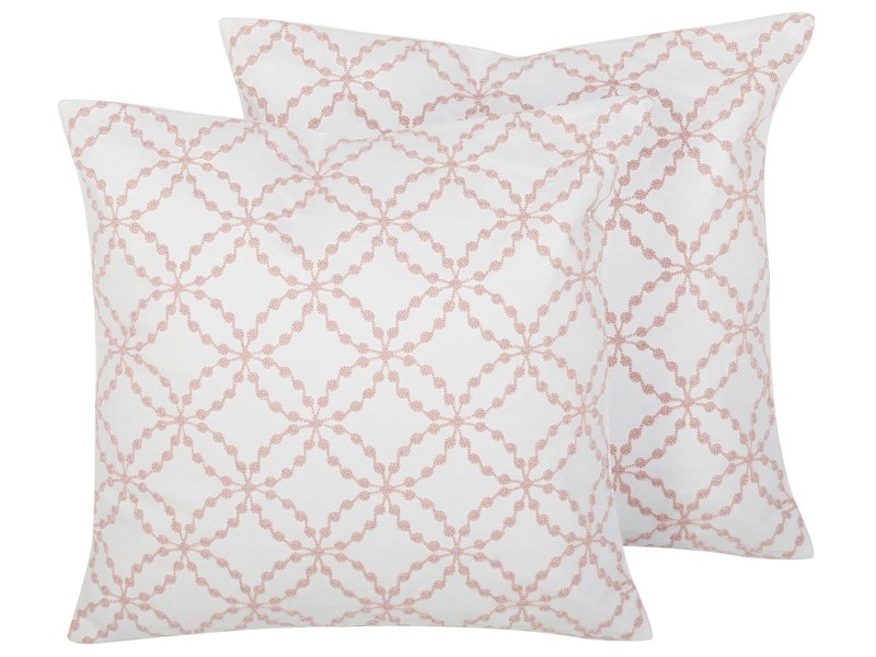 Set of 2 Decorative Cushions Pink Cotton Quatrefoil Pattern 45 x 45 cm Embroidered Glamour Retro Decor Accessories Beliani