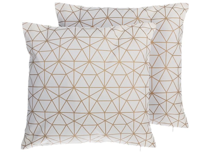 Set of 2 Decorative Cushions Gold Cotton Triangle Pattern 45 x 45 cm Geometric Net Modern Decor Accessories Beliani