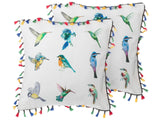 Set of 2 Decorative Cushions White Bird Print 45 x 45 cm with Multicolour Tassels Fringe Decor Accessories Beliani