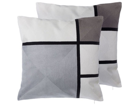 Set of 2 Decorative Cushions Grey Fabric Rectangle Pattern 45 x 45 cm Geometric Print Beliani