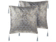 Set of 2 Decorative Cushions Silver Jacquard Cube Pattern 45 x 45 cm with Tassels Geometric Print Beliani