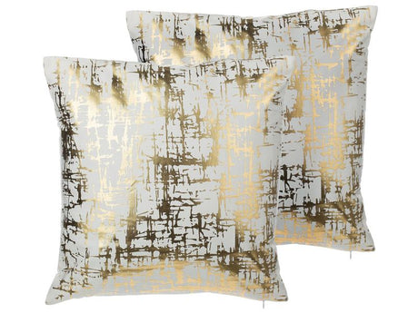 Set of 2 Decorative Cushions Gold Crackle Effect 45 x 45 cm Foil Print Pattern  Beliani