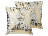 Set of 2 Decorative Cushions Gold Crackle Effect 45 x 45 cm Foil Print Pattern  Beliani