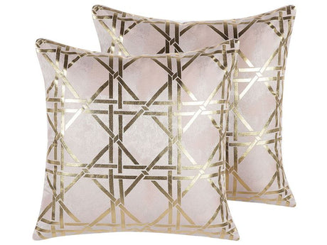 Set of 2 Decorative Cushions Pink Diamond Geometric Pattern 45 x 45 cm Foil Print Glamour Decor Accessories Beliani