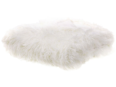 Bedding Throw White 200 x 220 cm Faux Fur Shaggy Fuzzy Bedroom Beliani