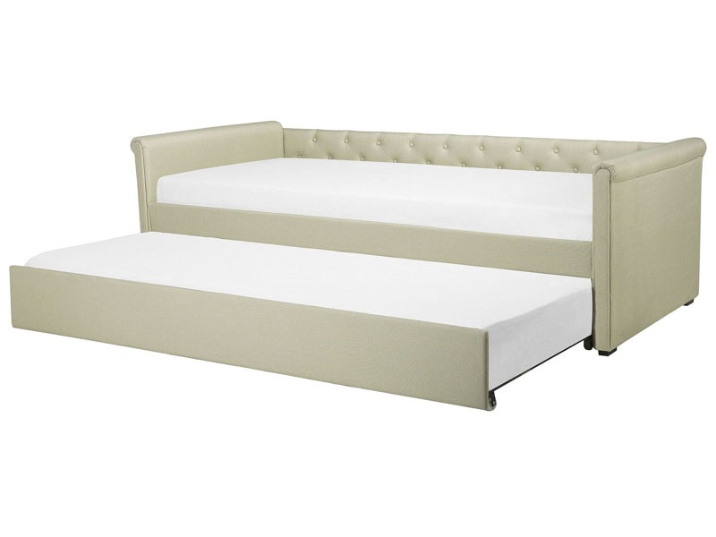 Trundle Bed Beige Fabric Upholstery EU Small Single Size Guest Underbed Buttoned Beliani