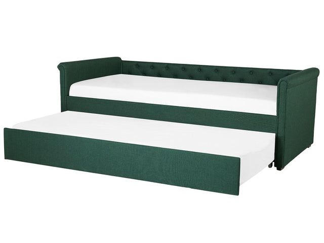 Trundle Bed Green Fabric Upholstery EU Small Single Size Guest Underbed Buttoned Beliani