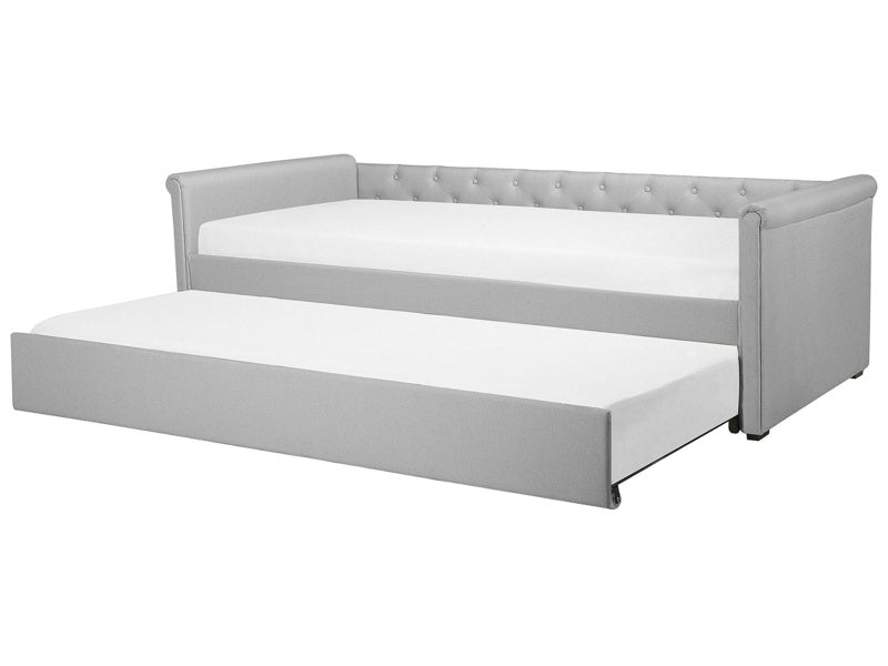 Trundle Bed Grey Fabric Upholstery EU Small Single Size Guest Underbed Beliani