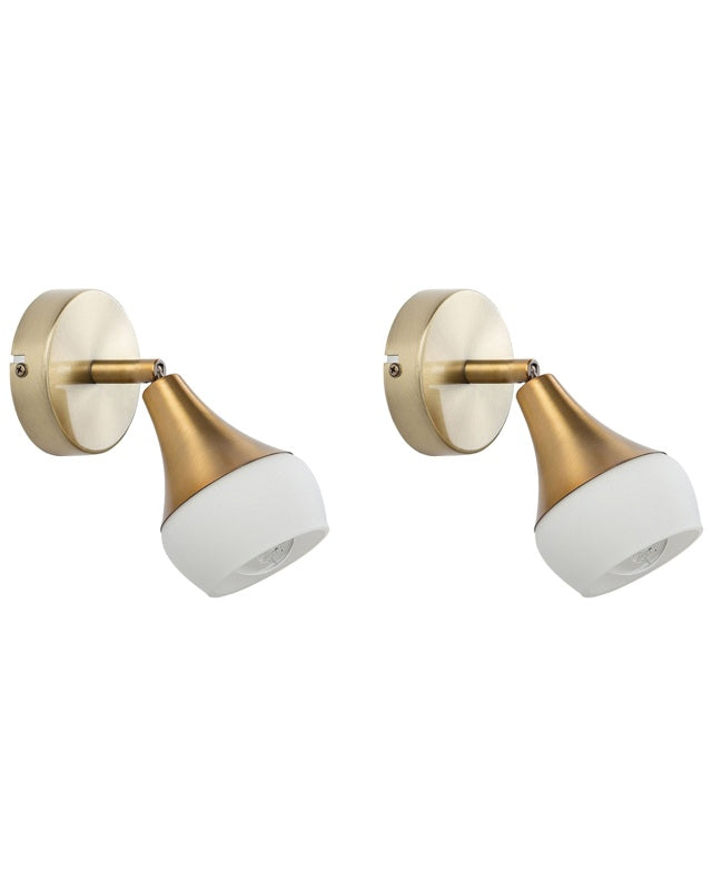 Set of 2 Adjustable Wall Lamps Gold Metal Sconce Industrial Beliani