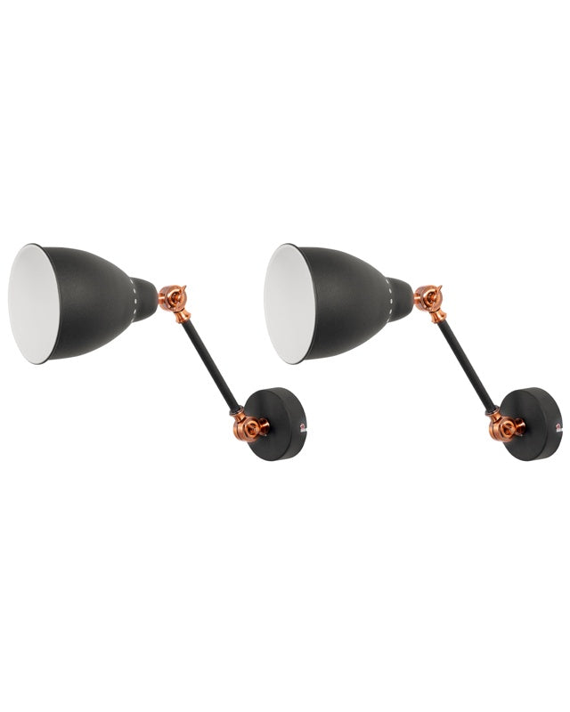 Set of 2 Wall Spot Lamps Graphite Grey Metal Swing Arm Small Reading Light Modern Design Beliani