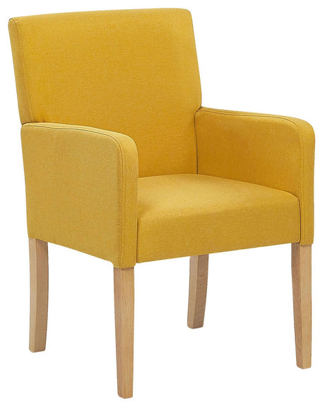 Dining Chair Yellow Fabric Upholstery Wooden Legs Elegant Seat with Arms Beliani