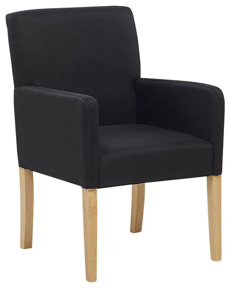 Dining Chair Black Fabric Upholstery Wooden Legs Elegant Seat with Arms Beliani