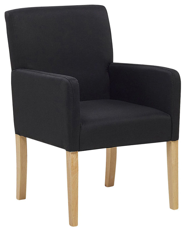 Dining Chair Black Fabric Upholstery Wooden Legs Elegant Seat with Arms Beliani