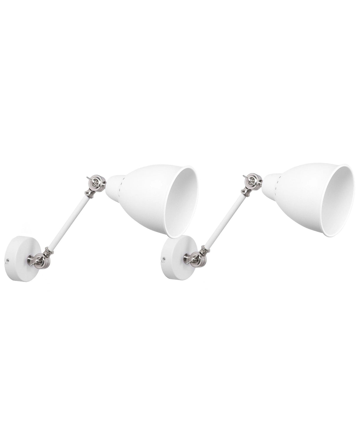 2 Wall Lamps Set White Metal Adjustable Light Position Swing Arm Modern Beliani