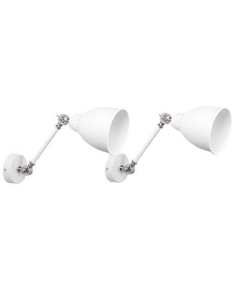 2 Wall Lamps Set White Metal Adjustable Light Position Swing Arm Modern Beliani