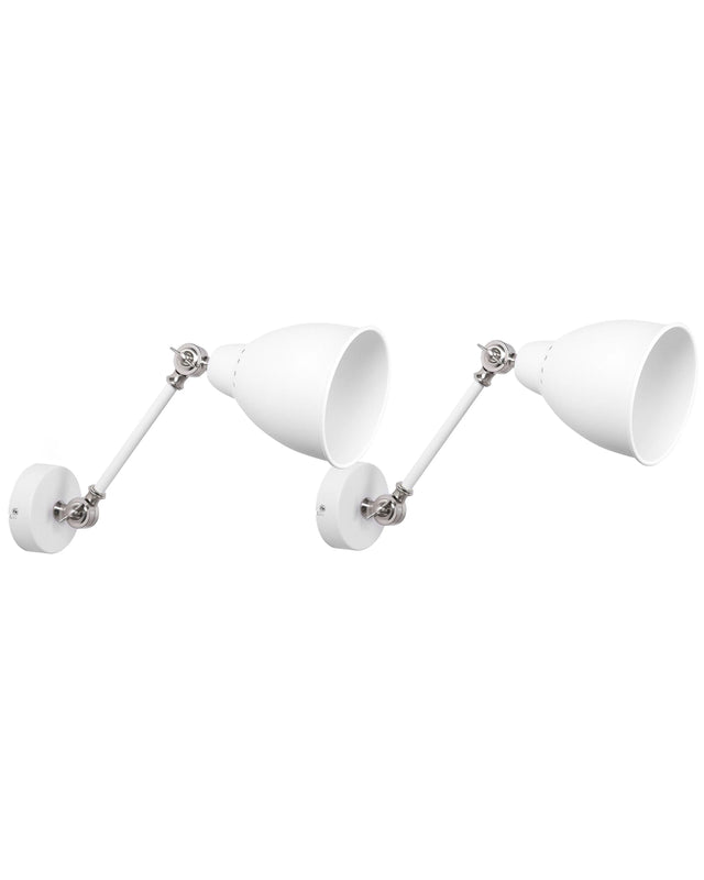 2 Wall Lamps Set White Metal Adjustable Light Position Swing Arm Modern Beliani