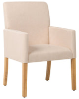 Dining Chair Beige Fabric Upholstery Wooden Legs Elegant Seat with Arms Beliani